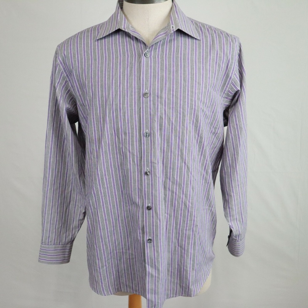 Van Heusen Shirt Mens 16 32/33 Studio Slim Fit Button Up Striped Long‎ Sleeve